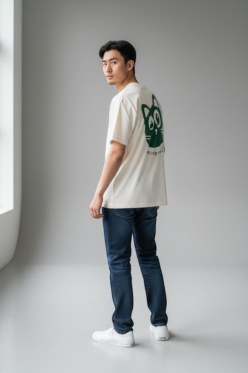 Calico Golf cream 100% USA cotton t-shirt. Garment-dyed for a lived in feel. Relaxed unisex fit.